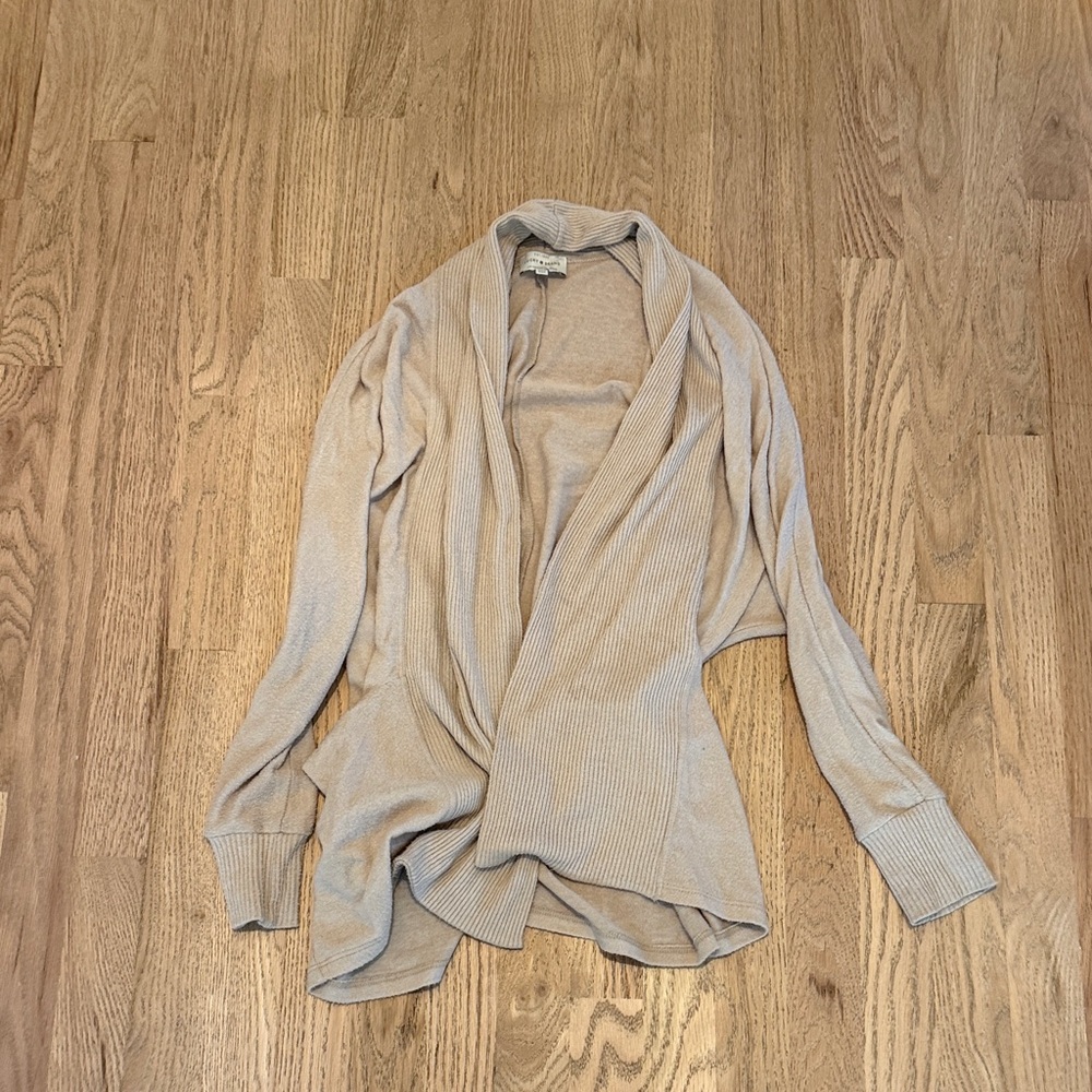 Lucky Brand Light Taupe Open-Front Ribbed Cardigan